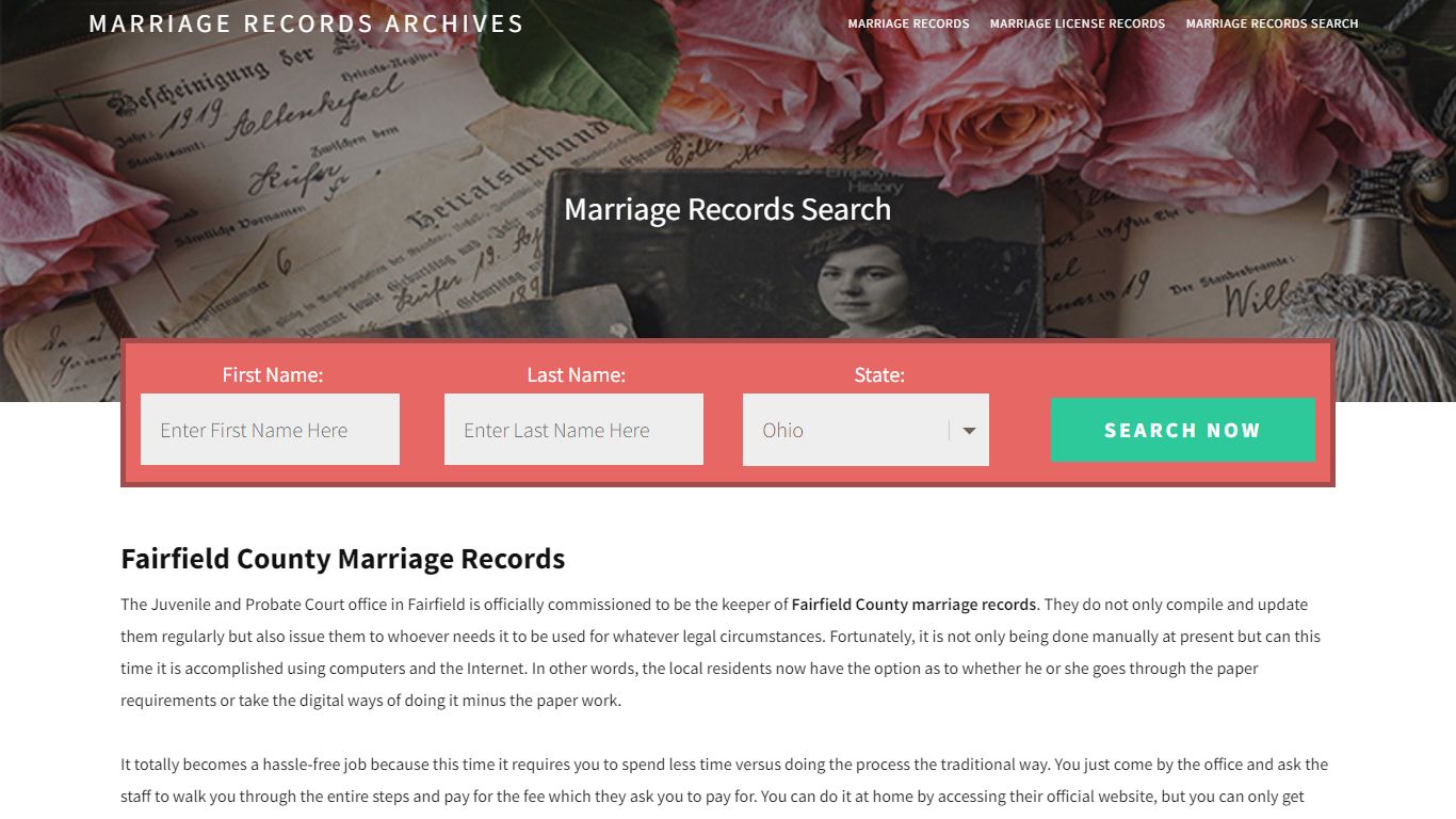Fairfield County Marriage Records | Enter Name and Search