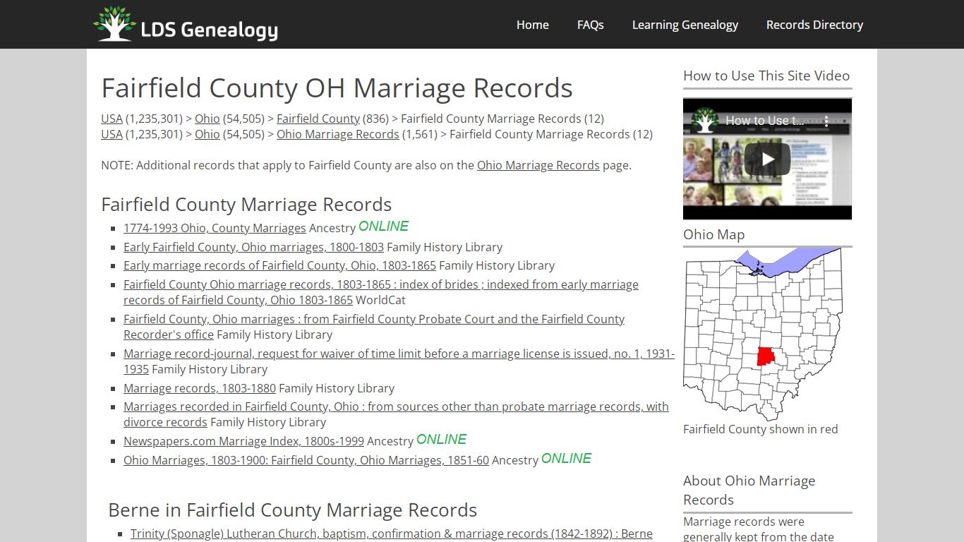 Fairfield County OH Marriage Records - LDS Genealogy